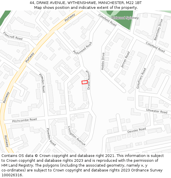 44, DRAKE AVENUE, WYTHENSHAWE, MANCHESTER, M22 1BT: Location map and indicative extent of plot
