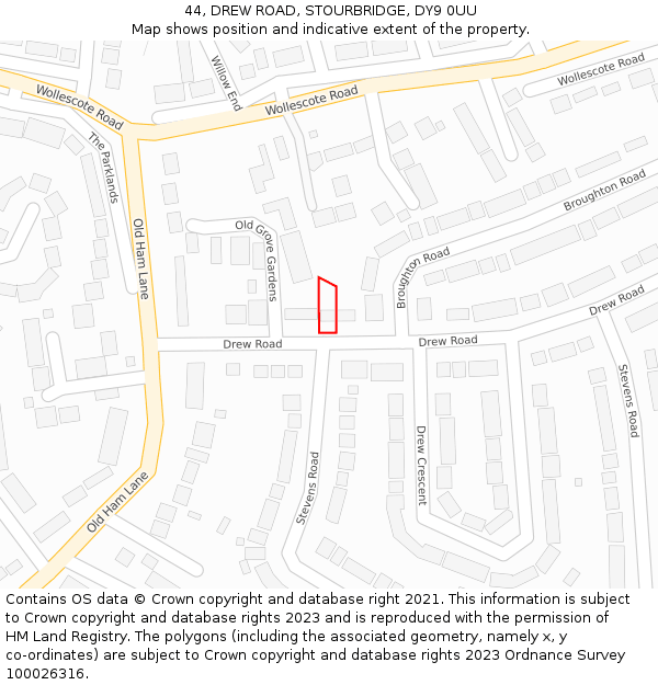 44, DREW ROAD, STOURBRIDGE, DY9 0UU: Location map and indicative extent of plot