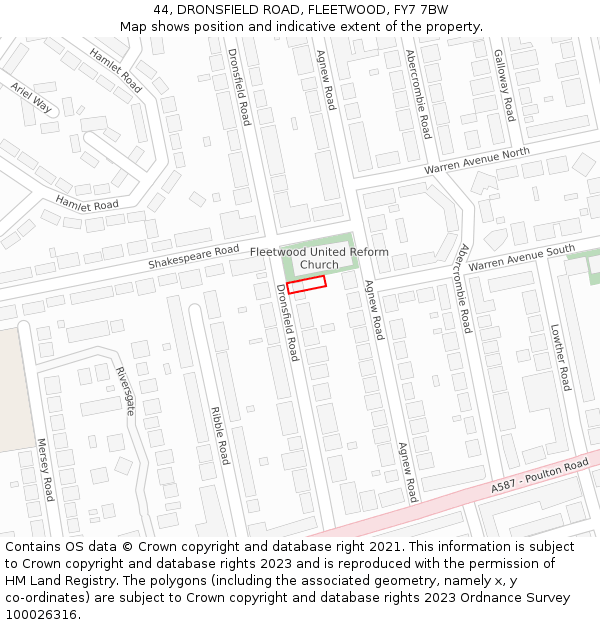 44, DRONSFIELD ROAD, FLEETWOOD, FY7 7BW: Location map and indicative extent of plot