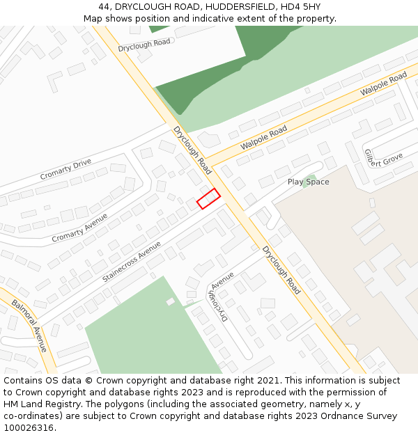 44, DRYCLOUGH ROAD, HUDDERSFIELD, HD4 5HY: Location map and indicative extent of plot
