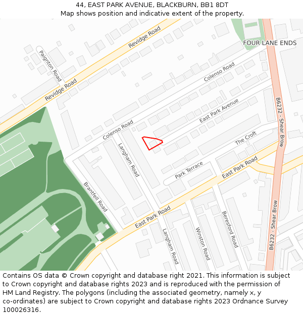 44, EAST PARK AVENUE, BLACKBURN, BB1 8DT: Location map and indicative extent of plot