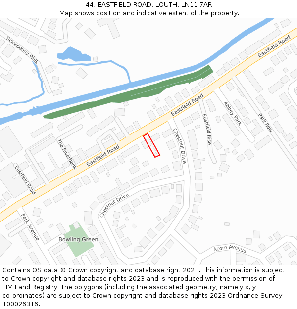 44, EASTFIELD ROAD, LOUTH, LN11 7AR: Location map and indicative extent of plot