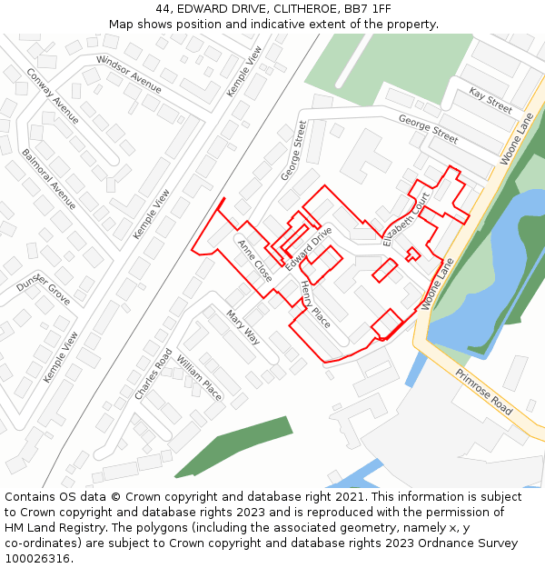 44, EDWARD DRIVE, CLITHEROE, BB7 1FF: Location map and indicative extent of plot