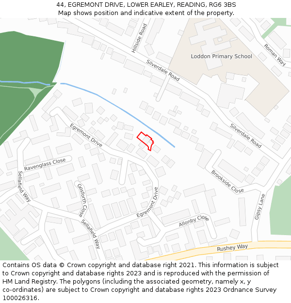 44, EGREMONT DRIVE, LOWER EARLEY, READING, RG6 3BS: Location map and indicative extent of plot
