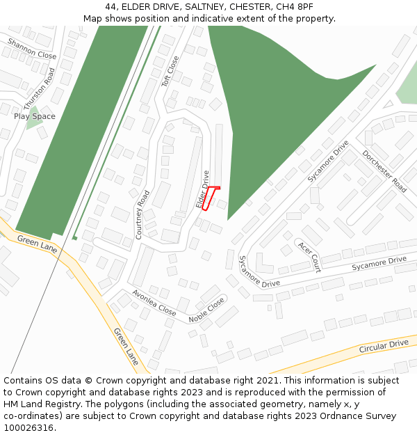 44, ELDER DRIVE, SALTNEY, CHESTER, CH4 8PF: Location map and indicative extent of plot