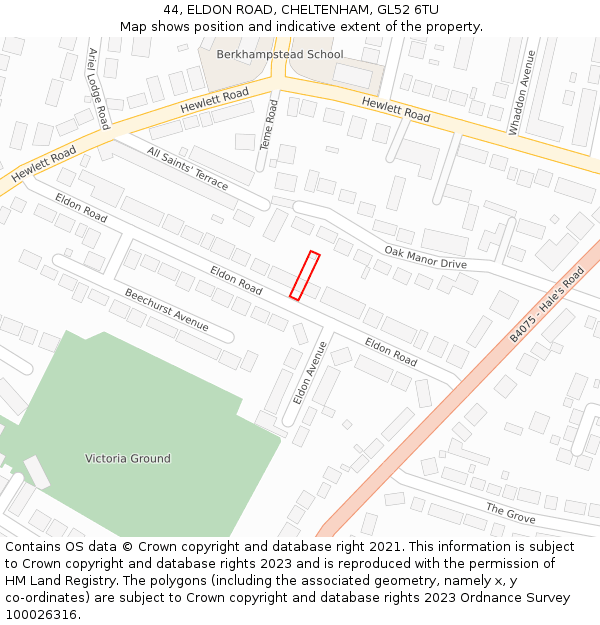 44, ELDON ROAD, CHELTENHAM, GL52 6TU: Location map and indicative extent of plot
