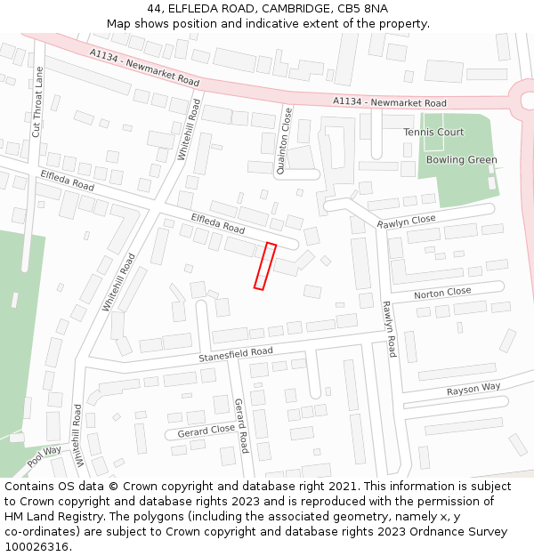 44, ELFLEDA ROAD, CAMBRIDGE, CB5 8NA: Location map and indicative extent of plot