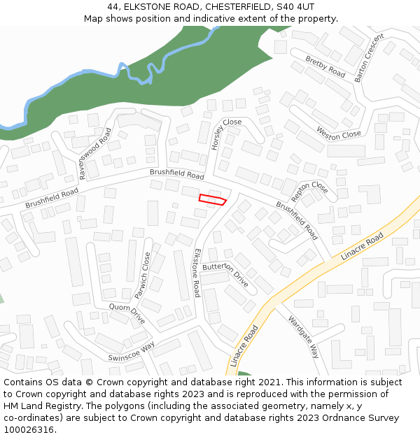 44, ELKSTONE ROAD, CHESTERFIELD, S40 4UT: Location map and indicative extent of plot