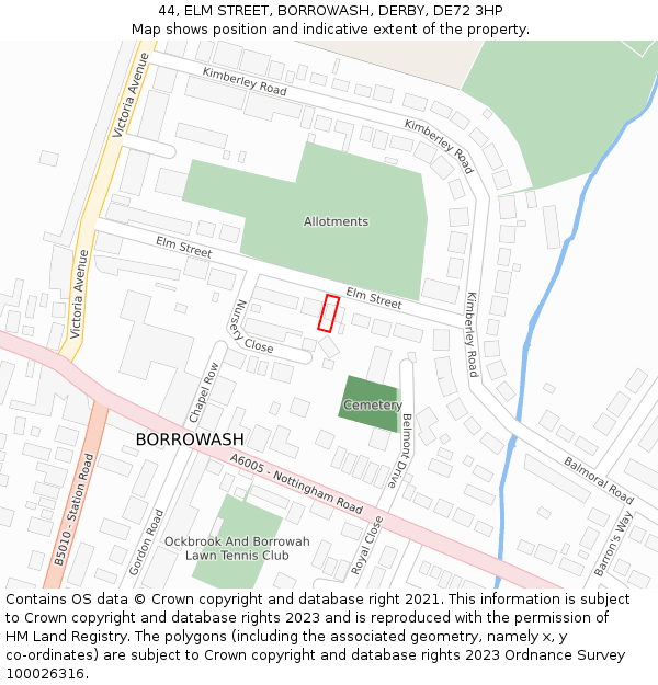 44, ELM STREET, BORROWASH, DERBY, DE72 3HP: Location map and indicative extent of plot