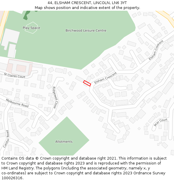 44, ELSHAM CRESCENT, LINCOLN, LN6 3YT: Location map and indicative extent of plot
