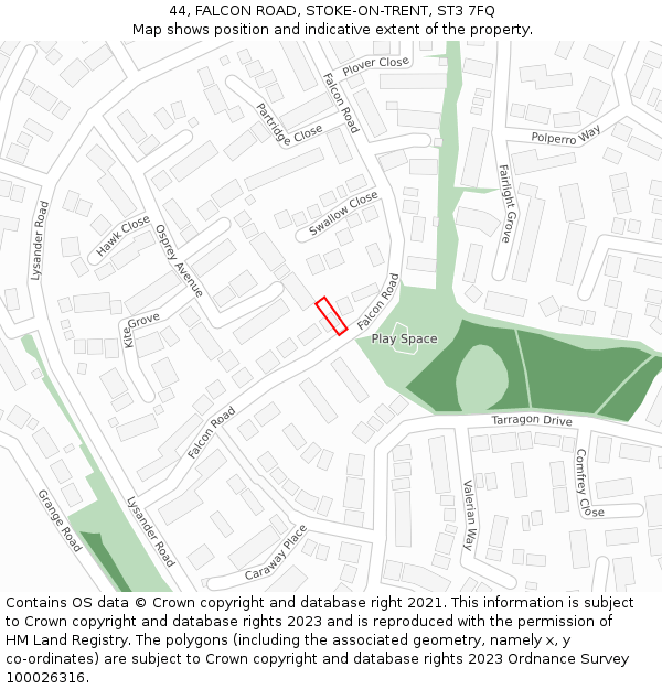 44, FALCON ROAD, STOKE-ON-TRENT, ST3 7FQ: Location map and indicative extent of plot