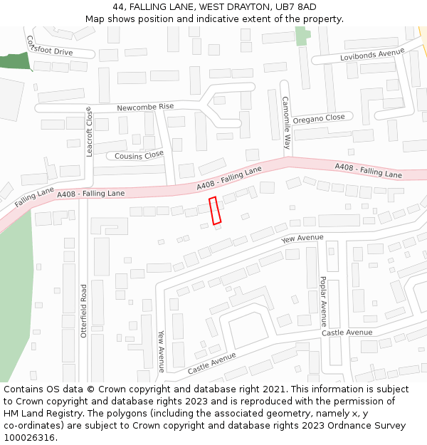 44, FALLING LANE, WEST DRAYTON, UB7 8AD: Location map and indicative extent of plot