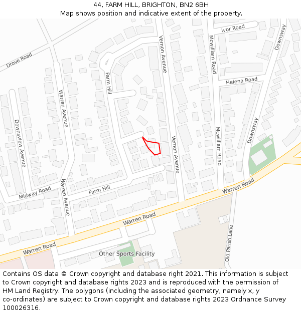 44, FARM HILL, BRIGHTON, BN2 6BH: Location map and indicative extent of plot