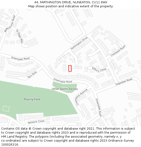 44, FARTHINGTON DRIVE, NUNEATON, CV11 6WX: Location map and indicative extent of plot