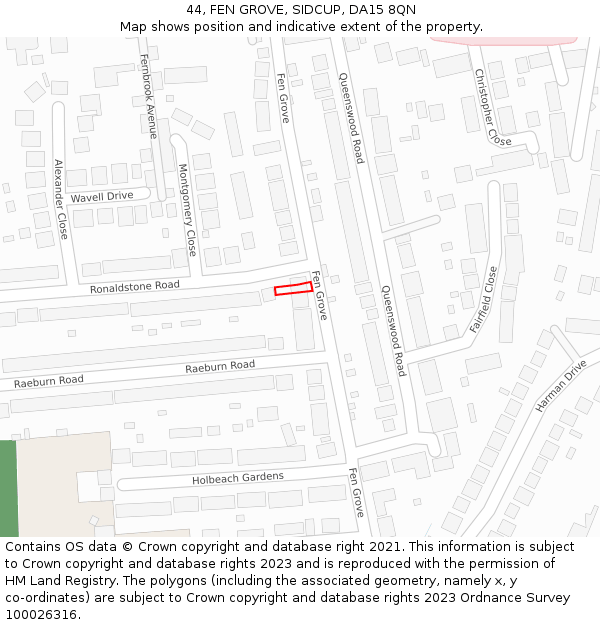 44, FEN GROVE, SIDCUP, DA15 8QN: Location map and indicative extent of plot
