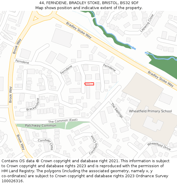 44, FERNDENE, BRADLEY STOKE, BRISTOL, BS32 9DF: Location map and indicative extent of plot
