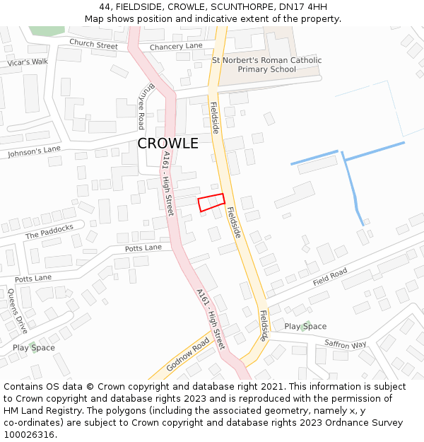 44, FIELDSIDE, CROWLE, SCUNTHORPE, DN17 4HH: Location map and indicative extent of plot