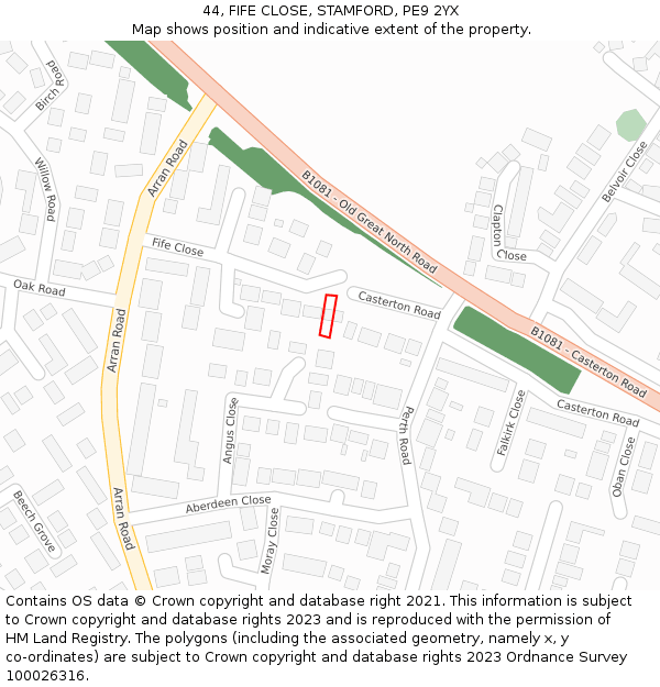 44, FIFE CLOSE, STAMFORD, PE9 2YX: Location map and indicative extent of plot