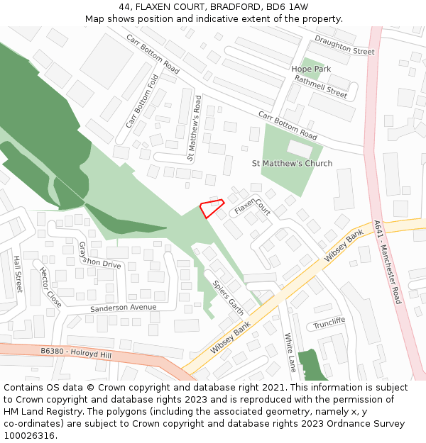 44, FLAXEN COURT, BRADFORD, BD6 1AW: Location map and indicative extent of plot