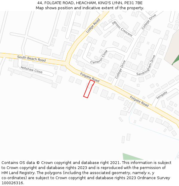 44, FOLGATE ROAD, HEACHAM, KING'S LYNN, PE31 7BE: Location map and indicative extent of plot