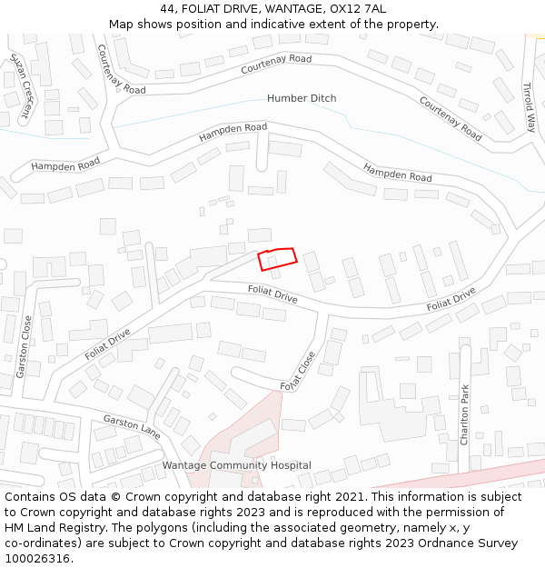 44, FOLIAT DRIVE, WANTAGE, OX12 7AL: Location map and indicative extent of plot
