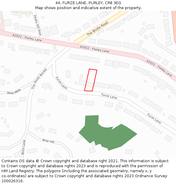 44, FURZE LANE, PURLEY, CR8 3EG: Location map and indicative extent of plot