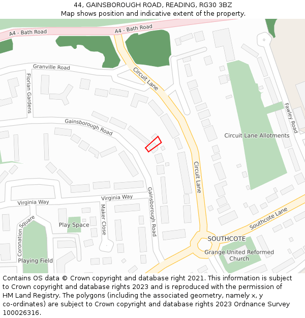 44, GAINSBOROUGH ROAD, READING, RG30 3BZ: Location map and indicative extent of plot