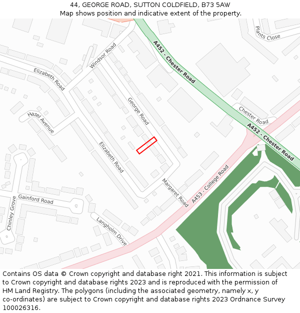 44, GEORGE ROAD, SUTTON COLDFIELD, B73 5AW: Location map and indicative extent of plot