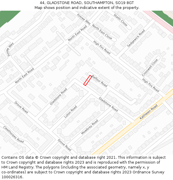44, GLADSTONE ROAD, SOUTHAMPTON, SO19 8GT: Location map and indicative extent of plot