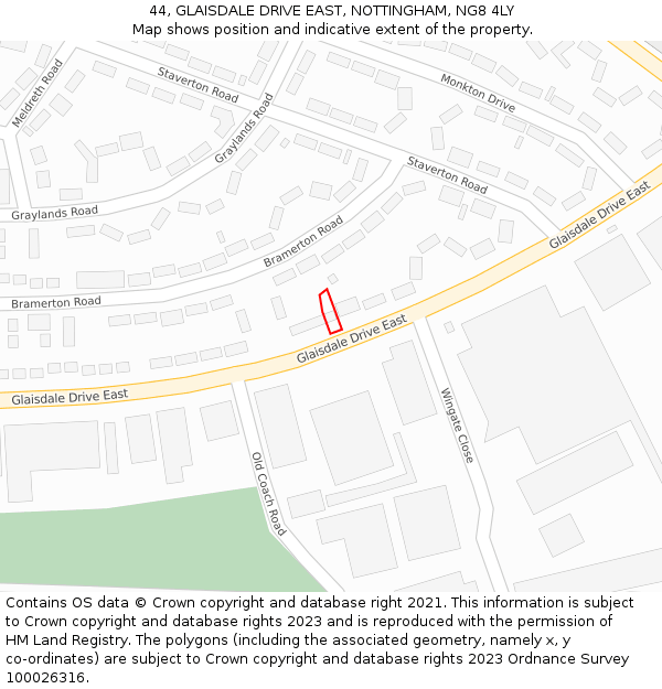 44, GLAISDALE DRIVE EAST, NOTTINGHAM, NG8 4LY: Location map and indicative extent of plot