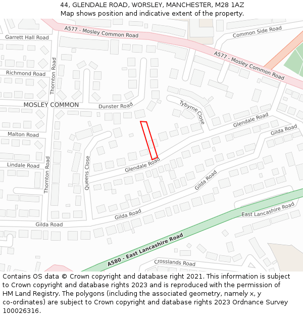 44, GLENDALE ROAD, WORSLEY, MANCHESTER, M28 1AZ: Location map and indicative extent of plot