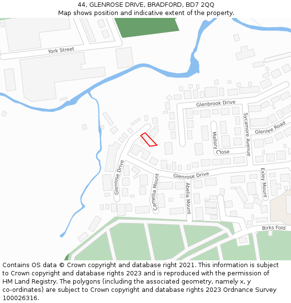 44, GLENROSE DRIVE, BRADFORD, BD7 2QQ: Location map and indicative extent of plot