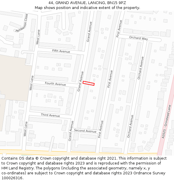 44, GRAND AVENUE, LANCING, BN15 9PZ: Location map and indicative extent of plot