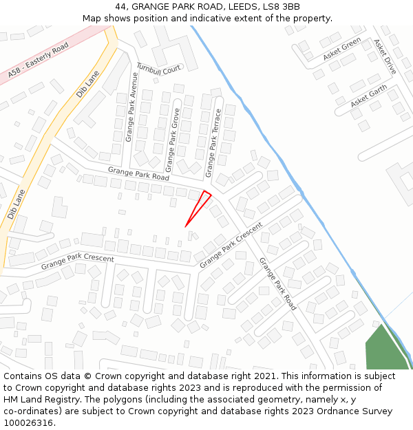 44, GRANGE PARK ROAD, LEEDS, LS8 3BB: Location map and indicative extent of plot
