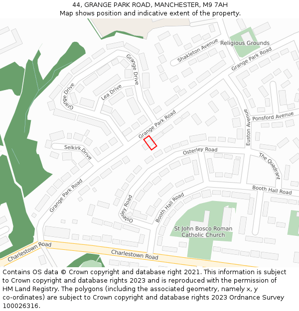 44, GRANGE PARK ROAD, MANCHESTER, M9 7AH: Location map and indicative extent of plot