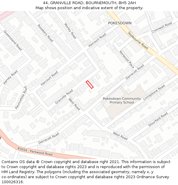 44, GRANVILLE ROAD, BOURNEMOUTH, BH5 2AH: Location map and indicative extent of plot