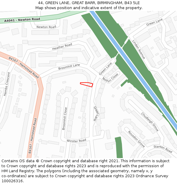 44, GREEN LANE, GREAT BARR, BIRMINGHAM, B43 5LE: Location map and indicative extent of plot