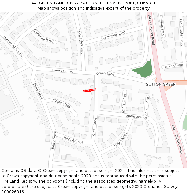 44, GREEN LANE, GREAT SUTTON, ELLESMERE PORT, CH66 4LE: Location map and indicative extent of plot