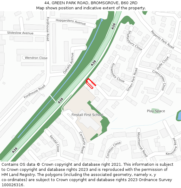 44, GREEN PARK ROAD, BROMSGROVE, B60 2RD: Location map and indicative extent of plot