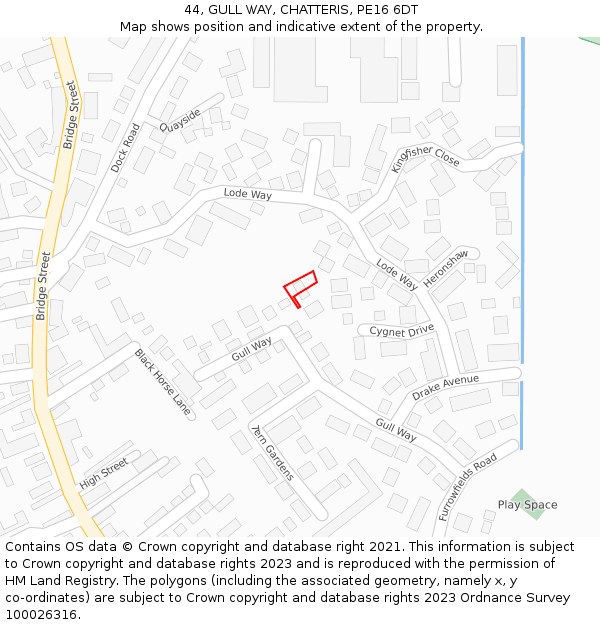 44, GULL WAY, CHATTERIS, PE16 6DT: Location map and indicative extent of plot