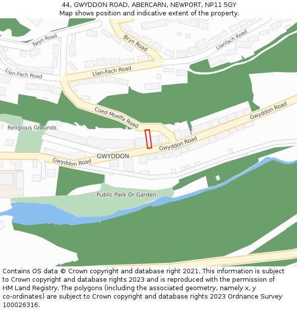 44, GWYDDON ROAD, ABERCARN, NEWPORT, NP11 5GY: Location map and indicative extent of plot