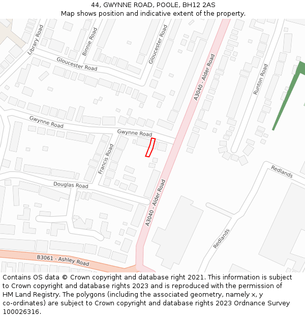 44, GWYNNE ROAD, POOLE, BH12 2AS: Location map and indicative extent of plot