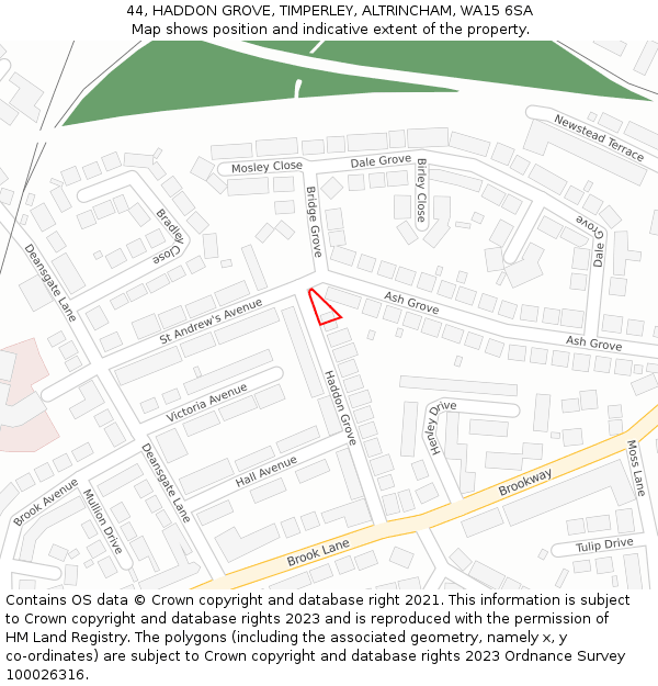 44, HADDON GROVE, TIMPERLEY, ALTRINCHAM, WA15 6SA: Location map and indicative extent of plot