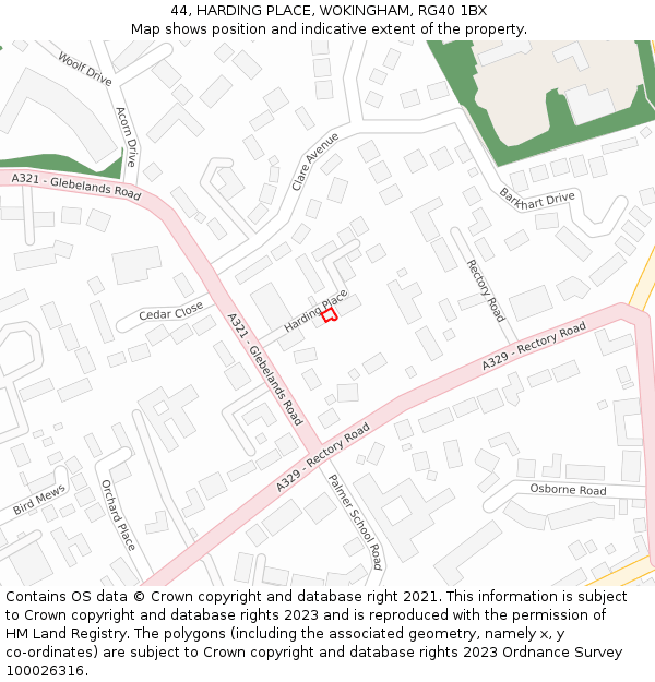 44, HARDING PLACE, WOKINGHAM, RG40 1BX: Location map and indicative extent of plot