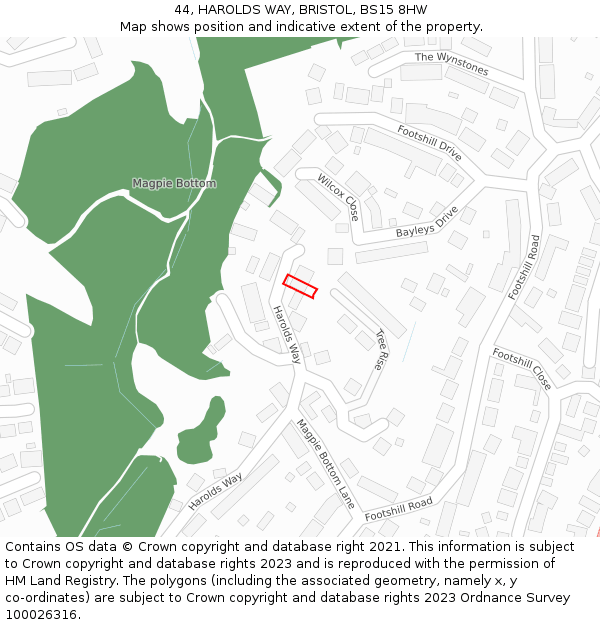 44, HAROLDS WAY, BRISTOL, BS15 8HW: Location map and indicative extent of plot