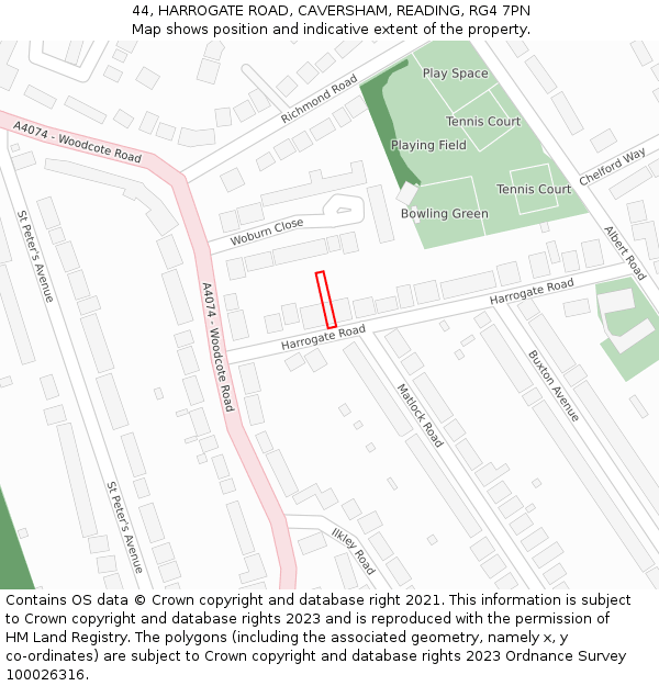 44, HARROGATE ROAD, CAVERSHAM, READING, RG4 7PN: Location map and indicative extent of plot