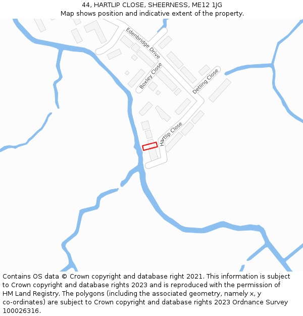 44, HARTLIP CLOSE, SHEERNESS, ME12 1JG: Location map and indicative extent of plot