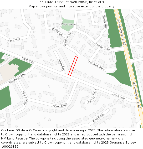 44, HATCH RIDE, CROWTHORNE, RG45 6LB: Location map and indicative extent of plot