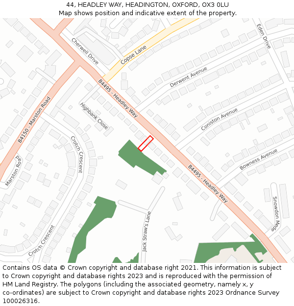 44, HEADLEY WAY, HEADINGTON, OXFORD, OX3 0LU: Location map and indicative extent of plot