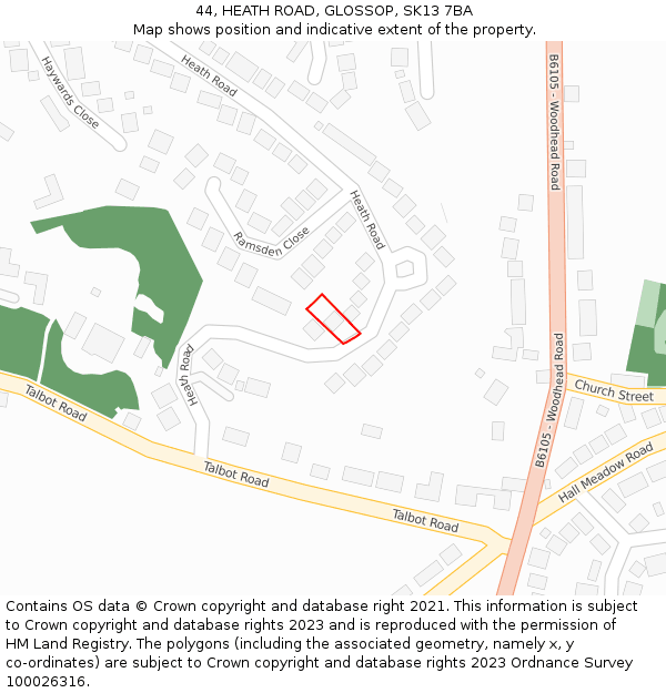 44, HEATH ROAD, GLOSSOP, SK13 7BA: Location map and indicative extent of plot